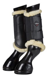 LeMieux Fleece Lined Brushing Horse Boots - Protective Gear and Training Equipment - Equine Boots, Wraps & Accessories (Black Natural/Large)